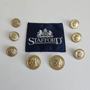 Stafford Gold Tone Suit Blazer Replacement Buttons Set of 8 Metal Crested Herald
